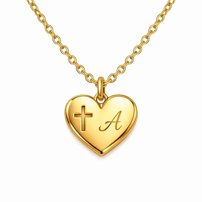 Initial Cross Heart Pendant Necklace with Personalized Gold Cross Necklace 2 Initial Cross Heart Pendant Necklace with Personalized Gold Cross Necklace