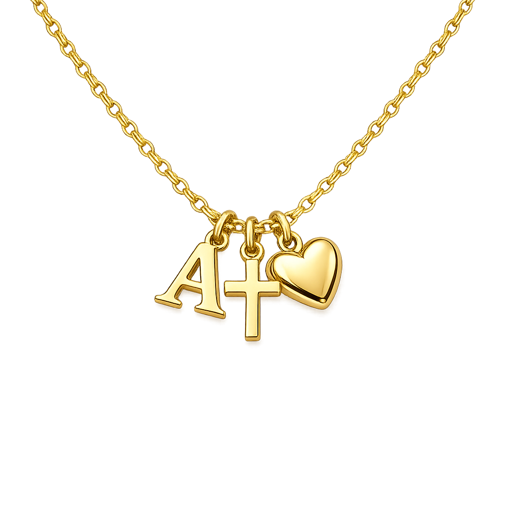 Initial Cross Heart Charm Gold Stainless Steel Personalized Necklace 1 Initial Cross Heart Charm Gold Stainless Steel Personalized Necklace