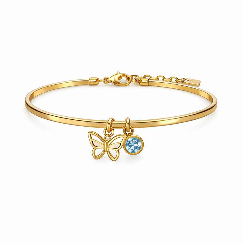 Personalized Butterfly Birthstone Charm Gold Stainless Steel Bracelet 2 Personalized Butterfly Birthstone Charm Gold Stainless Steel Bracelet