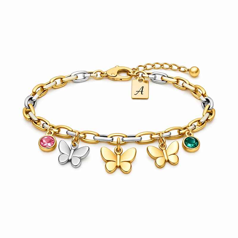 Butterfly Birthstone Charm Bracelet Personalized Gold Jewelry 1 Butterfly Birthstone Charm Bracelet Personalized Gold Jewelry