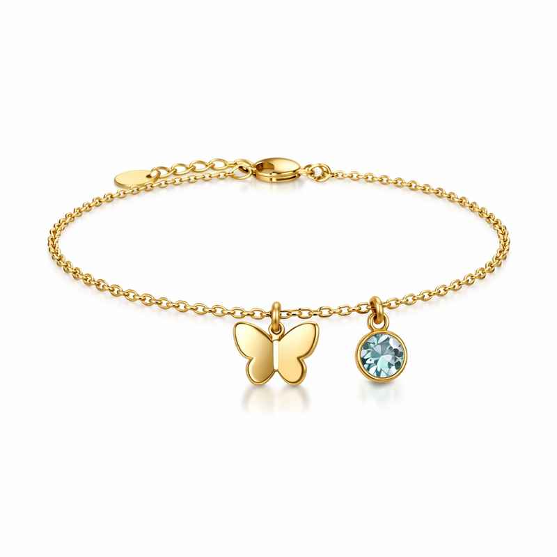 Personalized Gold Stainless Steel Butterfly Birthstone Charm Bracelet 1 Personalized Gold Stainless Steel Butterfly Birthstone Charm Bracelet