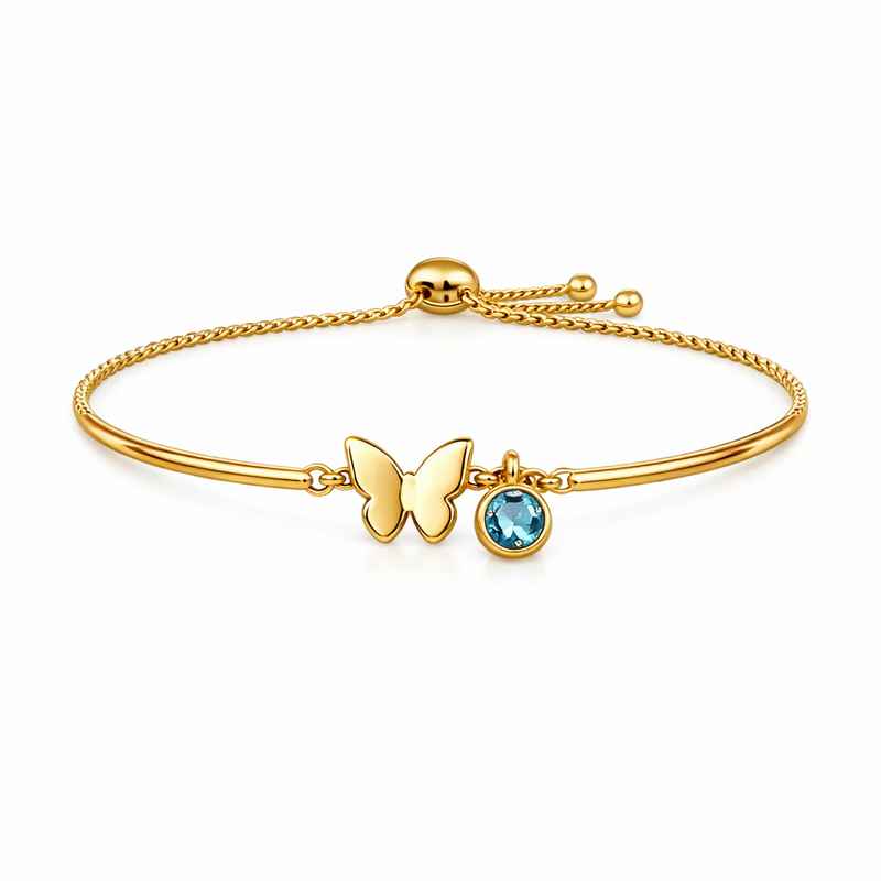 Butterfly Birthstone Charm Personalized Gold Stainless Steel Bracelet 1 Butterfly Birthstone Charm Personalized Gold Stainless Steel Bracelet