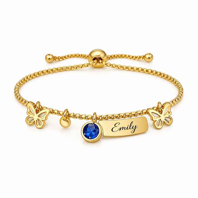 Butterfly Birthstone Charm Bracelet Personalized Gold Stainless Steel Jewelry 1 Butterfly Birthstone Charm Bracelet Personalized Gold Stainless Steel Jewelry