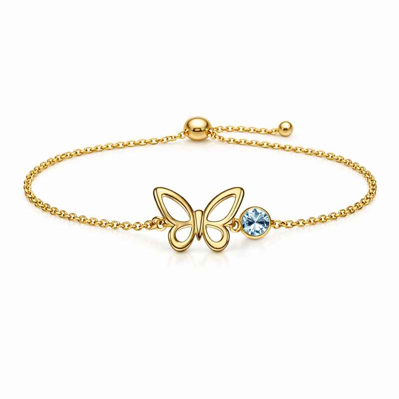 Personalized Butterfly Birthstone Charm Gold Stainless Steel Bracelet 1 Personalized Butterfly Birthstone Charm Gold Stainless Steel Bracelet