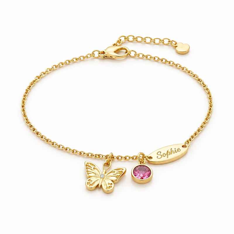 Personalized Gold Stainless Steel Butterfly Birthstone Charm Bracelet 1 Personalized Gold Stainless Steel Butterfly Birthstone Charm Bracelet