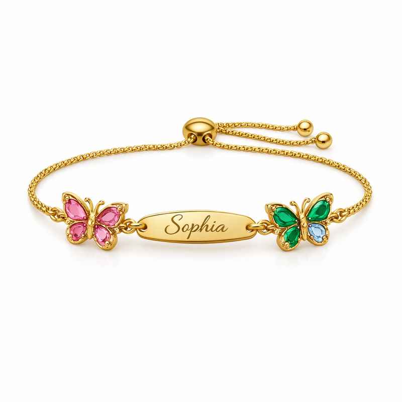 Custom Birthstone Butterfly Charm Bracelet Personalized Gold Jewelry 1 Custom Birthstone Butterfly Charm Bracelet Personalized Gold Jewelry