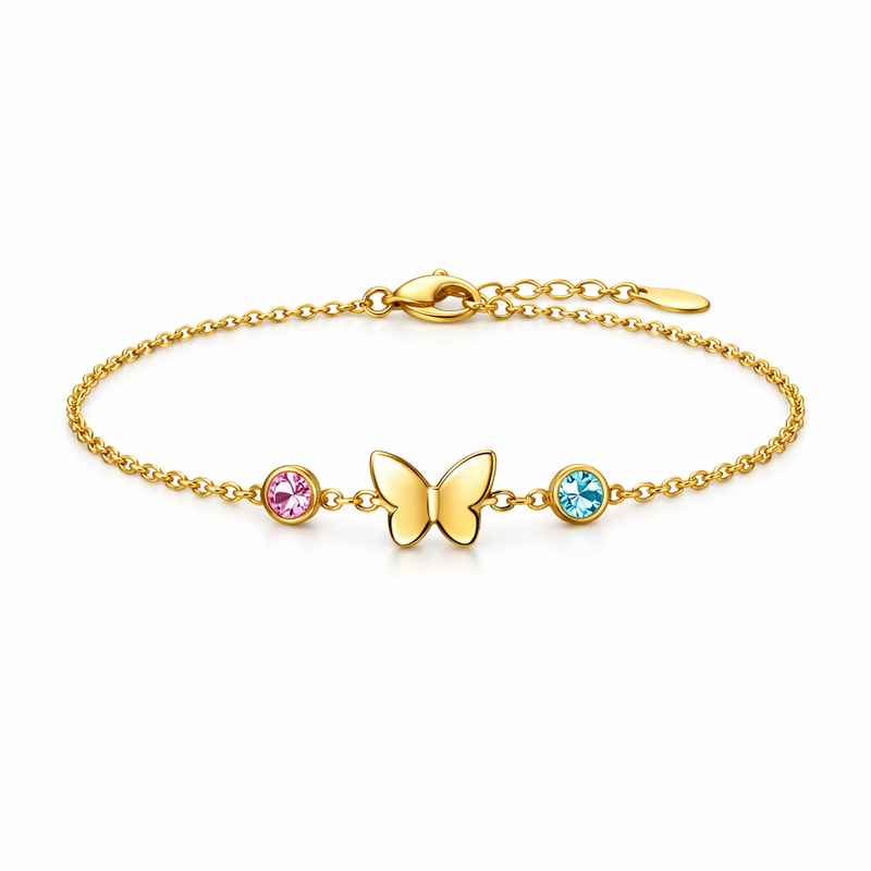 Custom Gold Stainless Steel Butterfly Birthstone Charm Bracelet Personalized Jewelry 1 Custom Gold Stainless Steel Butterfly Birthstone Charm Bracelet Personalized Jewelry