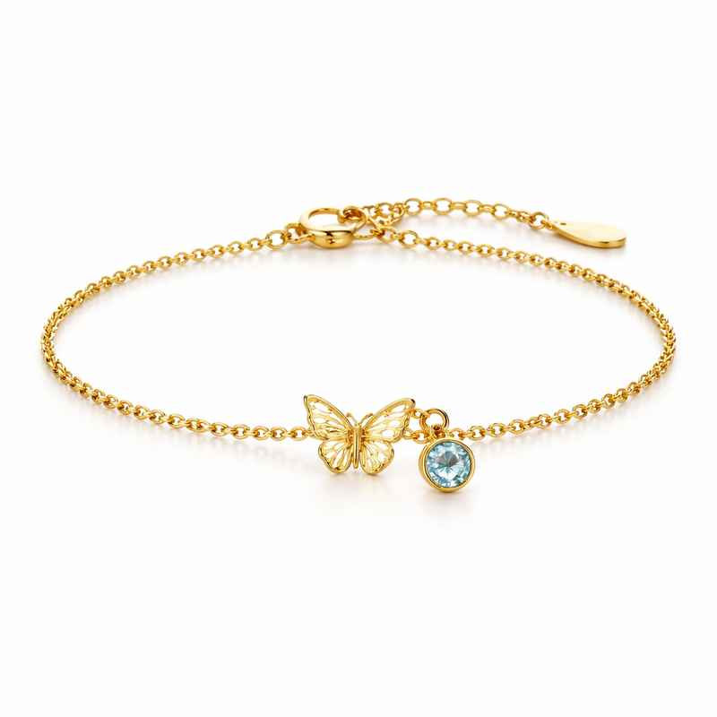 Personalized Butterfly Birthstone Charm Gold Stainless Steel Bracelet 1 Personalized Butterfly Birthstone Charm Gold Stainless Steel Bracelet