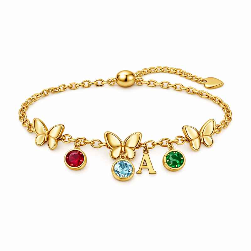 Butterfly Birthstone Charm Bracelet Personalized Gold Stainless Steel Jewelry Gift 1 Butterfly Birthstone Charm Bracelet Personalized Gold Stainless Steel Jewelry Gift