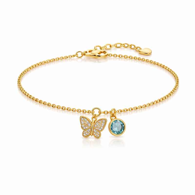 Gold Butterfly Charm Bracelet with Personalized Birthstone Jewelry Stainless Steel 2 Gold Butterfly Charm Bracelet with Personalized Birthstone Jewelry Stainless Steel