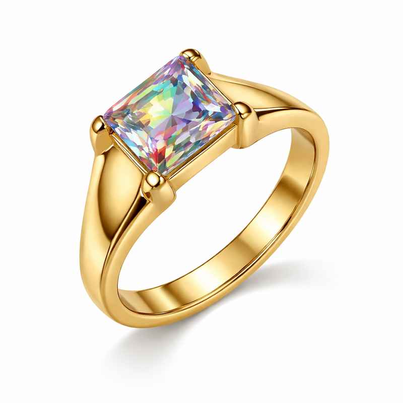 Geometric Birthstone Zircon Ring - Gold Plated Stainless Steel Modern Ring 2 Geometric Birthstone Zircon Ring - Gold Plated Stainless Steel Modern Ring