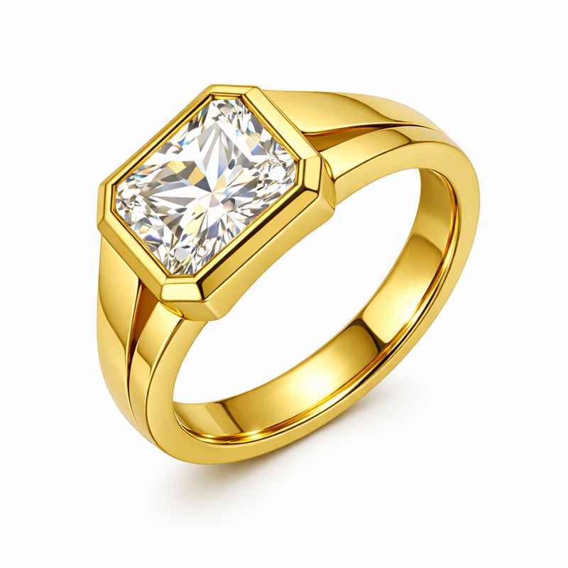 Geometric Birthstone Ring, Zircon Gold Plated Modern Stainless Steel Ring 1 Geometric Birthstone Ring, Zircon Gold Plated Modern Stainless Steel Ring