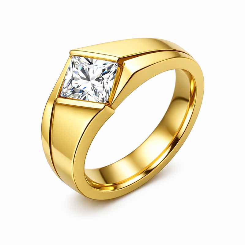 Geometric Birthstone Ring - Gold Plated Zircon & Stainless Steel 2 Geometric Birthstone Ring - Gold Plated Zircon & Stainless Steel