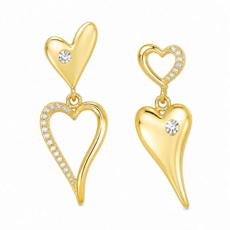 Asymmetric Heart Gold Earrings, Gold Plated Zircon Drop Earrings 1 Asymmetric Heart Gold Earrings, Gold Plated Zircon Drop Earrings