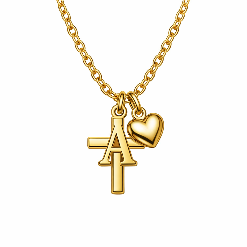 Initial Cross Heart Necklace: Boost Your Jewelry Brand with Personalized Gold Pendant and Stainless Steel Heart Charm Jewelry Initial Cross Heart Necklace: Boost Your Jewelry Brand with Personalized Gold Pendant and Stainless Steel Heart Charm Jewelry