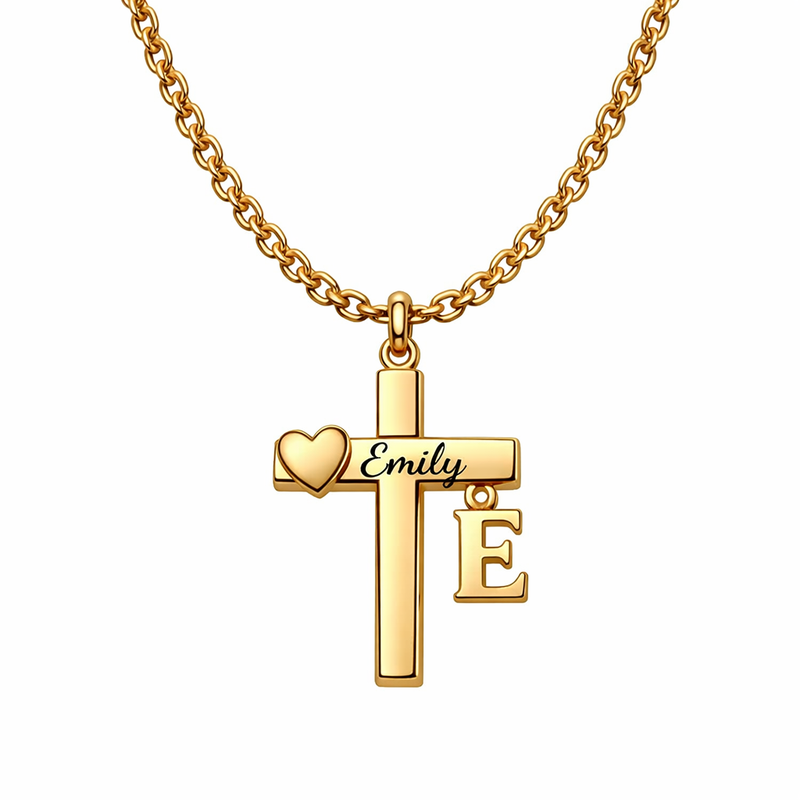 Initial Cross Pendant Necklace: Boost Your Brand with Gold Stainless Steel Personalized Jewelry and Heart Charm Pendant Necklaces 8 Initial Cross Pendant Necklace: Boost Your Brand with Gold Stainless Steel Personalized Jewelry and Heart Charm Pendant Necklaces