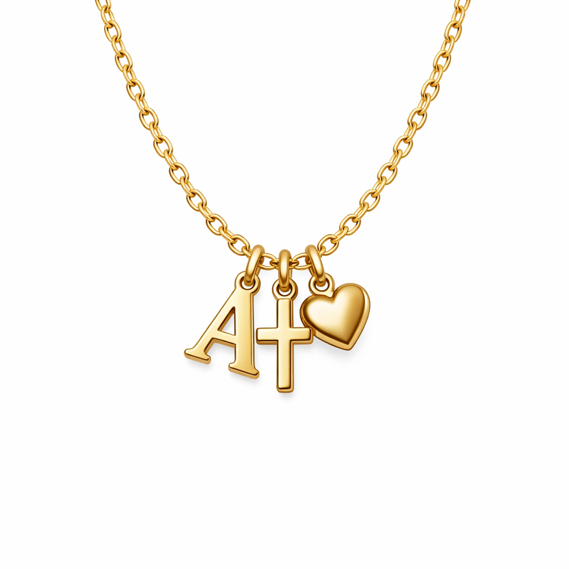 Initial Cross Heart Charm Gold Stainless Steel Personalized Pendant Necklace: Boost Your Jewelry Brand with Custom Designs and Low MOQ 2 Initial Cross Heart Charm Gold Stainless Steel Personalized Pendant Necklace: Boost Your Jewelry Brand with Custom Designs and Low MOQ