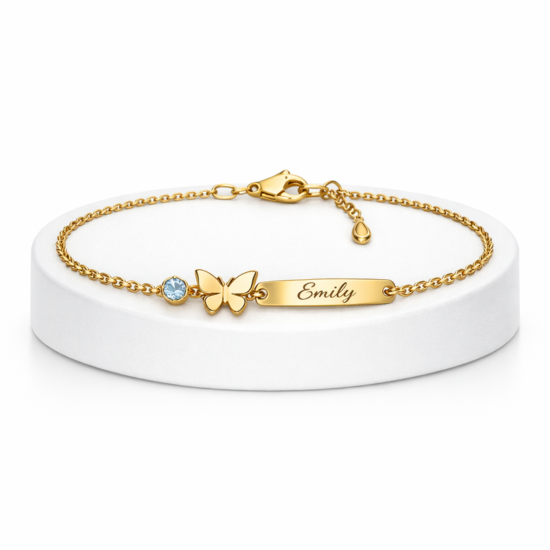 Butterfly Birthstone Charm Gold Stainless Steel Personalized Bracelet: Custom Jewelry Solutions for OEM/ODM Businesses 6 Butterfly Birthstone Charm Gold Stainless Steel Personalized Bracelet: Custom Jewelry Solutions for OEM/ODM Businesses
