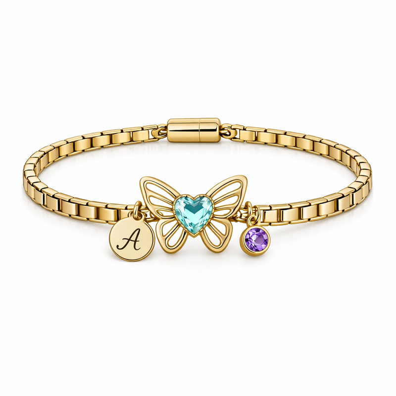 Butterfly Birthstone Charm Gold Stainless Steel Personalized Bracelet: The Ideal Custom Jewelry Solution for Business Growth 2 Butterfly Birthstone Charm Gold Stainless Steel Personalized Bracelet: The Ideal Custom Jewelry Solution for Business Growth