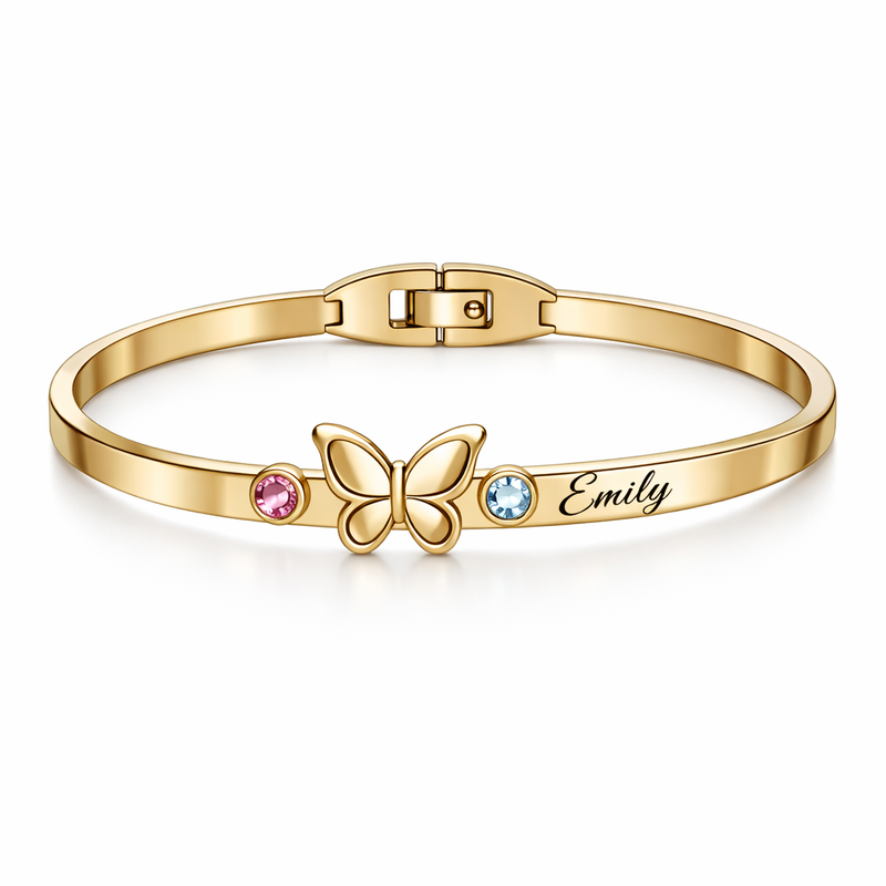 Butterfly Birthstone Charm Gold Stainless Steel Personalized Bracelet: Boost Your Jewelry Business with Custom OEM/ODM Designs Butterfly Birthstone Charm Gold Stainless Steel Personalized Bracelet: Boost Your Jewelry Business with Custom OEM/ODM Designs