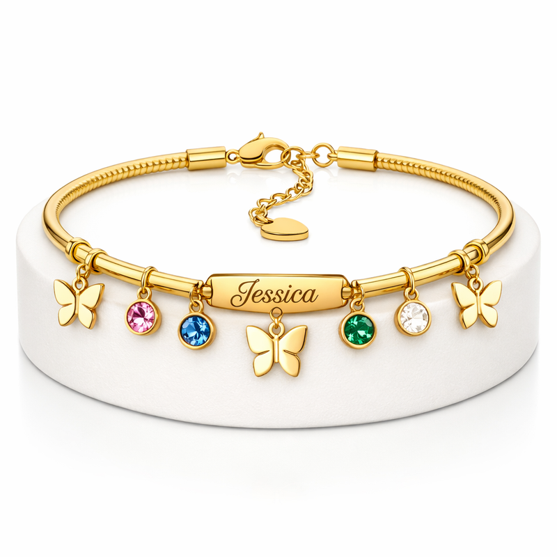 Butterfly Birthstone Charm Bracelet: Boost Your Jewelry Brand with Custom Gold Stainless Steel Designs and Low MOQ 3 Butterfly Birthstone Charm Bracelet: Boost Your Jewelry Brand with Custom Gold Stainless Steel Designs and Low MOQ