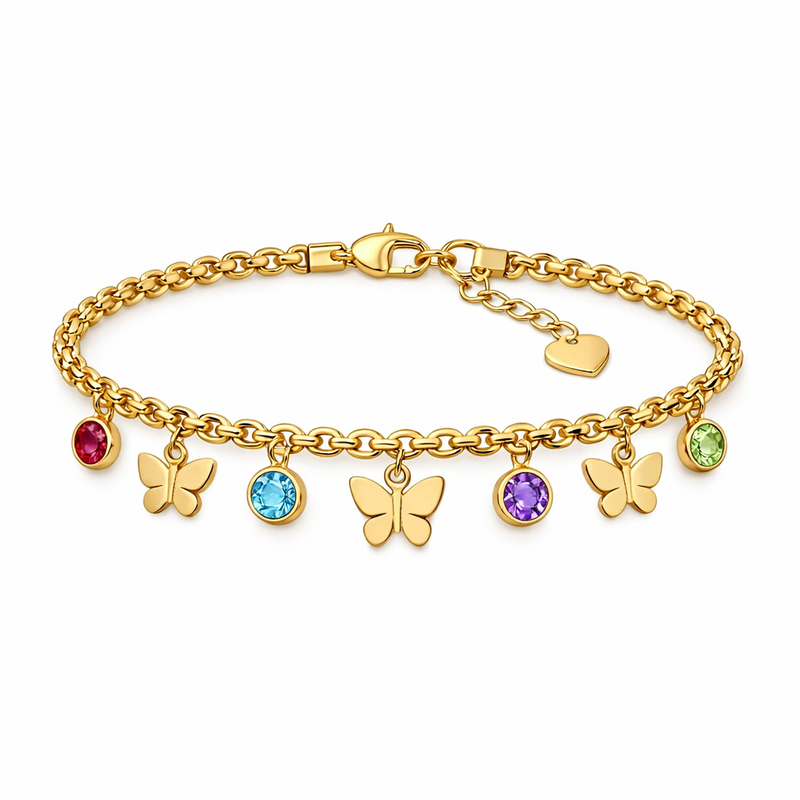 Butterfly Birthstone Charm Bracelet: Boost Your Jewelry Line with Customizable Gold Stainless Steel Personalized Designs Butterfly Birthstone Charm Bracelet: Boost Your Jewelry Line with Customizable Gold Stainless Steel Personalized Designs