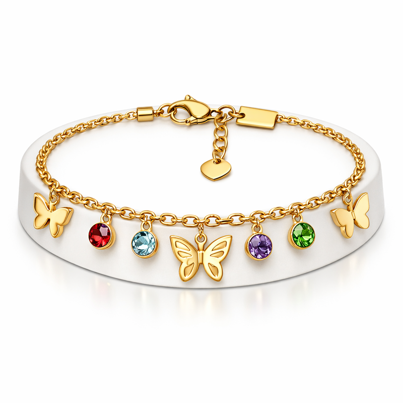 Butterfly Birthstone Charm Bracelet: Boost Sales with Personalized Gold Stainless Steel Jewelry and Custom Butterfly Charms 2 Butterfly Birthstone Charm Bracelet: Boost Sales with Personalized Gold Stainless Steel Jewelry and Custom Butterfly Charms