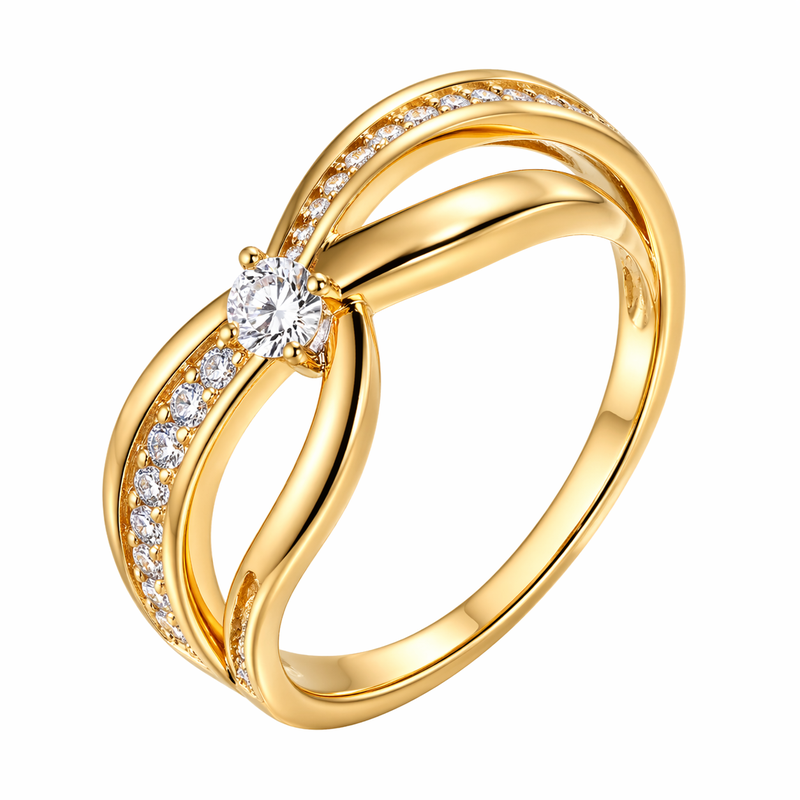 Chic 14k Gold Plated Zircon Ring: Boost Your Brand with Intertwined Stainless Steel & Gold Plated Fashion Jewelry Rings 3 Chic 14k Gold Plated Zircon Ring: Boost Your Brand with Intertwined Stainless Steel & Gold Plated Fashion Jewelry Rings