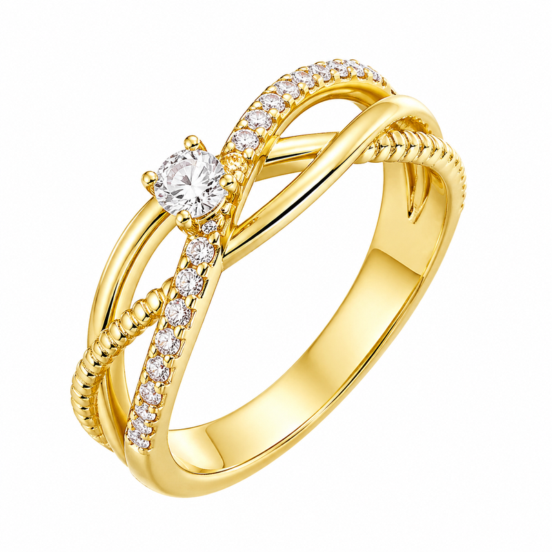 Chic 14k Gold Plated Stainless Steel Intertwined Zircon Ring: Boost Your Jewelry Brand with Elegant Stackable Designs and Custom Manufacturing Chic 14k Gold Plated Stainless Steel Intertwined Zircon Ring: Boost Your Jewelry Brand with Elegant Stackable Designs and Custom Manufacturing