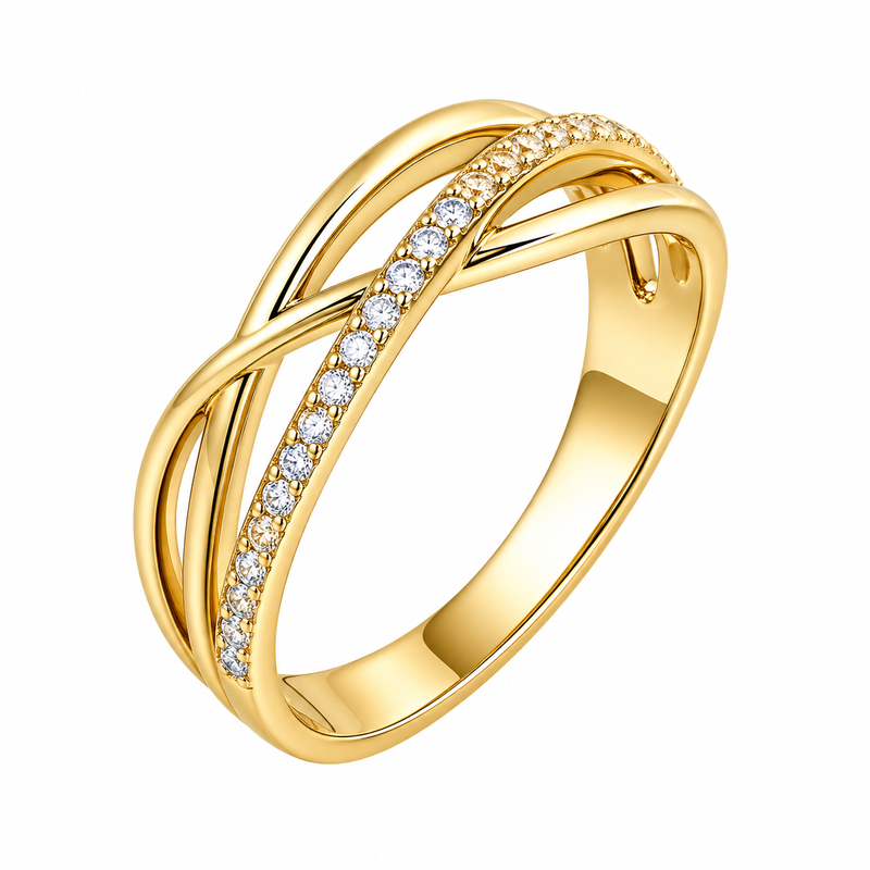 Chic 14k Gold Plated Ring: Boost Your Jewelry Business with Intertwined Zircon and Stainless Steel Designs Chic 14k Gold Plated Ring: Boost Your Jewelry Business with Intertwined Zircon and Stainless Steel Designs