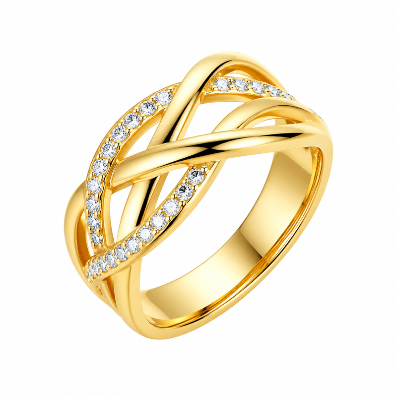 Discover the Elegance of Chic 14k Gold Plated Stainless Steel Intertwined Zircon Rings: A Gold Plated Zircon Statement Ring for Wholesale Customization 9 Discover the Elegance of Chic 14k Gold Plated Stainless Steel Intertwined Zircon Rings: A Gold Plated Zircon Statement Ring for Wholesale Customization