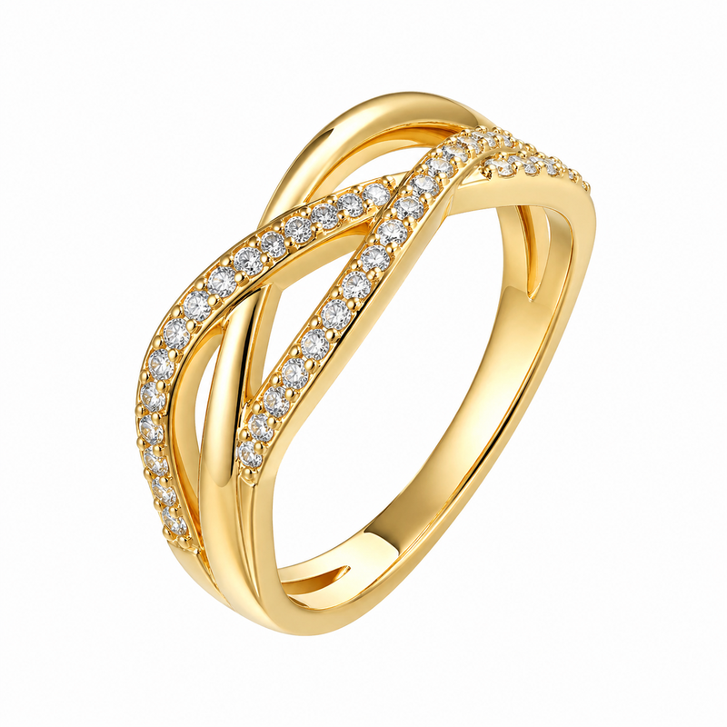 Chic 14k Gold Plated Stainless Steel Intertwined Zircon Ring: Customization and Quality Control for Wholesale Jewelry Businesses 2 Chic 14k Gold Plated Stainless Steel Intertwined Zircon Ring: Customization and Quality Control for Wholesale Jewelry Businesses