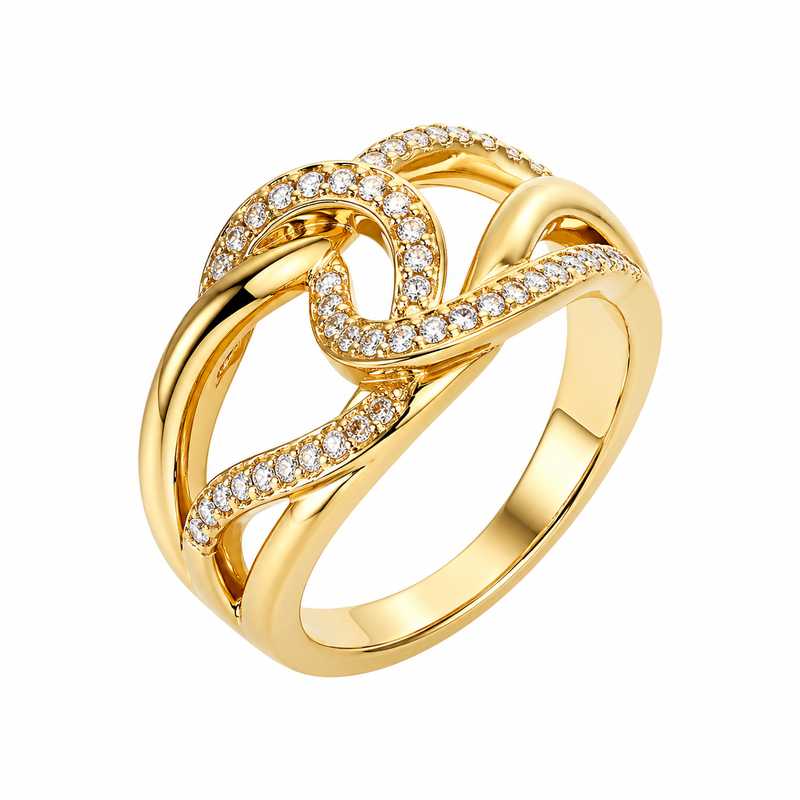 Chic 14k Gold Plated Stainless Steel Intertwined Zircon Ring: Boost Business Growth with Elegant, Customizable Statement Jewelry 8 Chic 14k Gold Plated Stainless Steel Intertwined Zircon Ring: Boost Business Growth with Elegant, Customizable Statement Jewelry