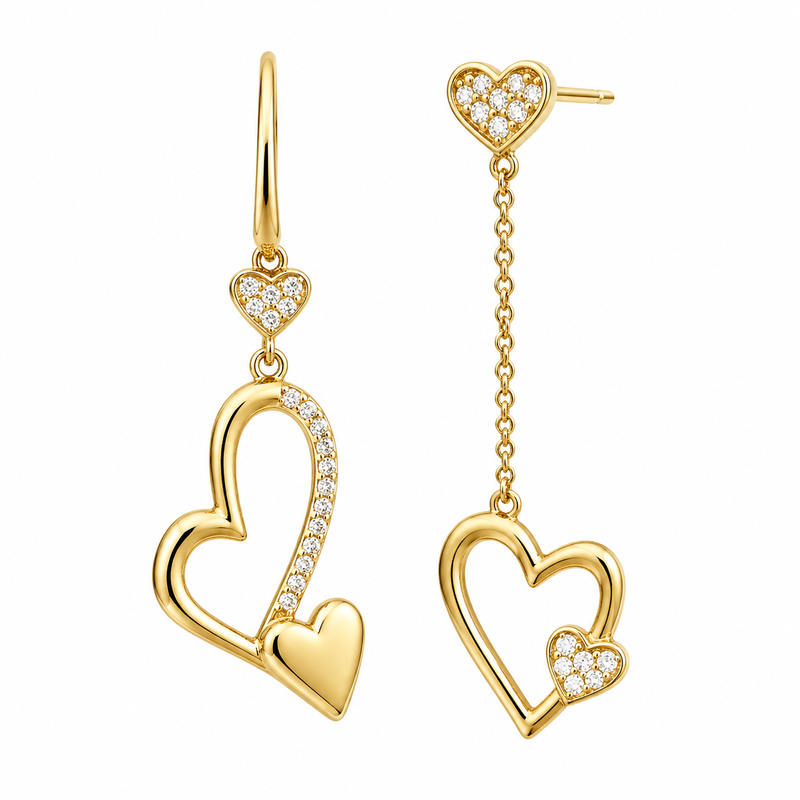 Boost Your Jewelry Business with Asymmetric Heart Gold Earrings: Custom Gold Plated Zircon Designs & Low MOQ Manufacturing Boost Your Jewelry Business with Asymmetric Heart Gold Earrings: Custom Gold Plated Zircon Designs & Low MOQ Manufacturing