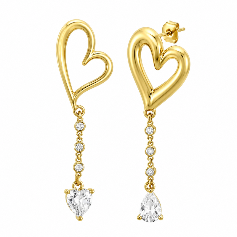 Asymmetric Heart Gold Plated Stainless Steel Zircon Drop Earrings: Trendy Fashion for Women, Wholesale Customization & Quality Manufacturing 2 Asymmetric Heart Gold Plated Stainless Steel Zircon Drop Earrings: Trendy Fashion for Women, Wholesale Customization & Quality Manufacturing