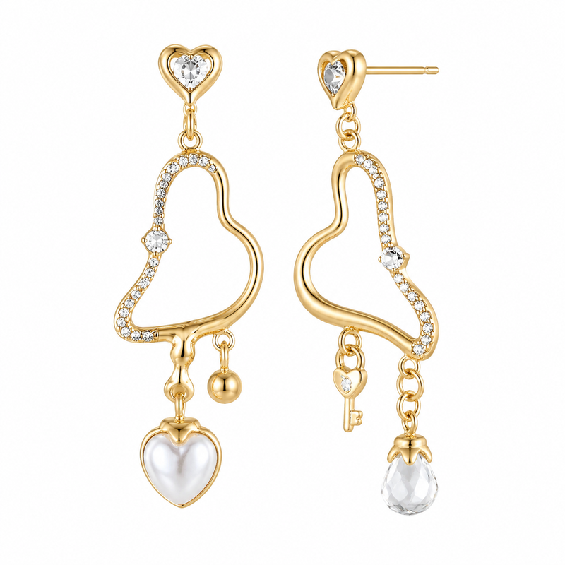 Asymmetric Heart Earrings: Boost Wholesale Jewelry Sales with Gold Plated Zircon and Stainless Steel Drop Designs 2 Asymmetric Heart Earrings: Boost Wholesale Jewelry Sales with Gold Plated Zircon and Stainless Steel Drop Designs