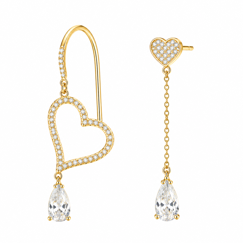 Asymmetric Heart Gold Plated Earrings: Boost Your Jewelry Brand with Custom Zircon Drop and Stainless Steel Designs Asymmetric Heart Gold Plated Earrings: Boost Your Jewelry Brand with Custom Zircon Drop and Stainless Steel Designs