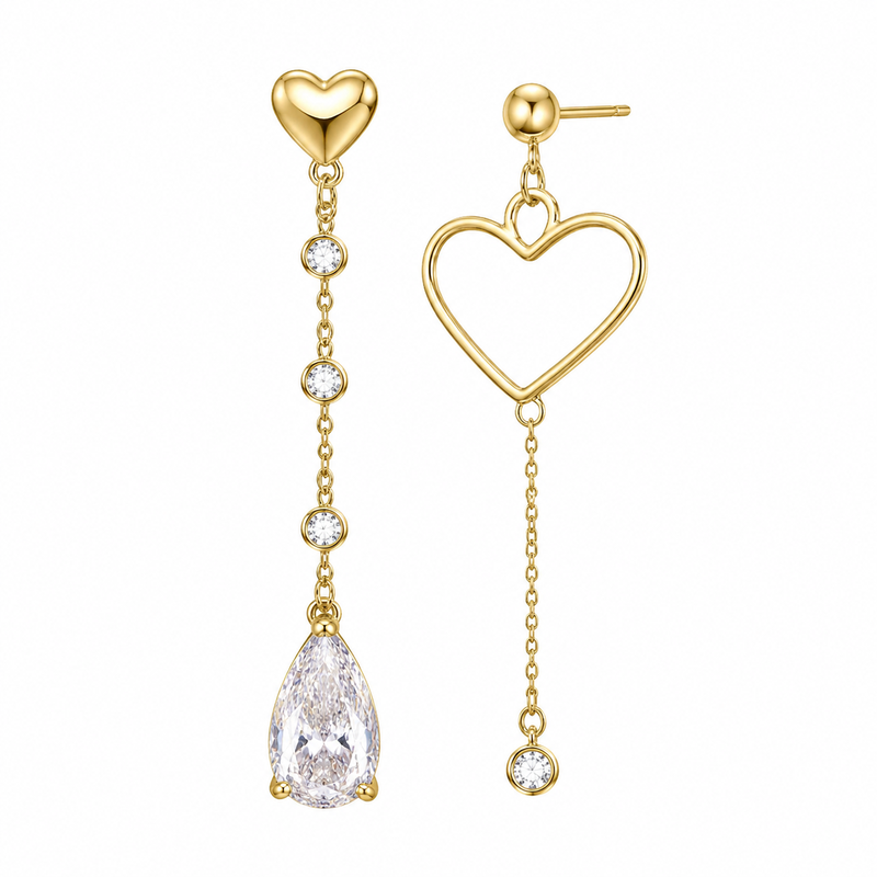 Asymmetric Gold Plated Earrings: Customization and Quality Control for Zircon Drop and Stainless Steel Heart Earrings Wholesale 8 Asymmetric Gold Plated Earrings: Customization and Quality Control for Zircon Drop and Stainless Steel Heart Earrings Wholesale