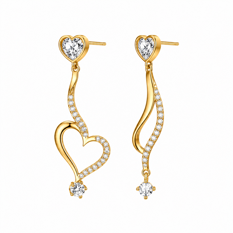 Asymmetric Heart Drop Earrings: Boost Wholesale Sales with Gold Plated Stainless Steel & Zircon Designs 6 Asymmetric Heart Drop Earrings: Boost Wholesale Sales with Gold Plated Stainless Steel & Zircon Designs