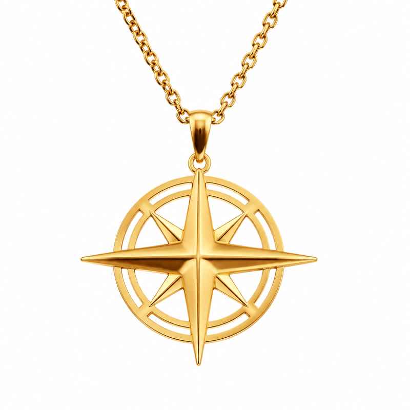 Geometric Hollow 18K Gold Stainless Steel Compass Pendant Necklace
