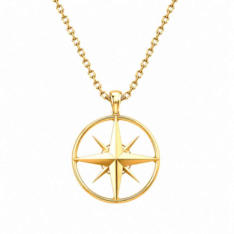 Geometric Hollow Gold Compass Necklace, 18k Gold Stainless Steel Pendant, Geometric Compass Pendant Necklace