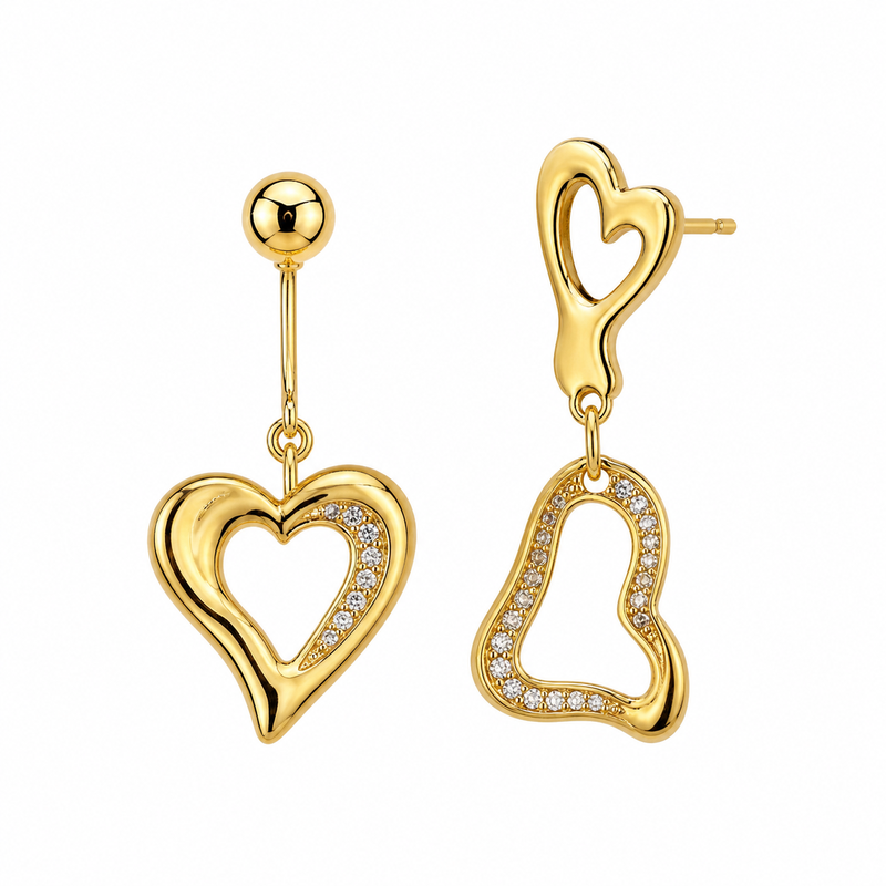 Asymmetric Heart Drop Earrings: The Trendy Gold Plated Stainless Steel and Zircon Drop Earrings for Custom Jewelry Manufacturing 6 Asymmetric Heart Drop Earrings: The Trendy Gold Plated Stainless Steel and Zircon Drop Earrings for Custom Jewelry Manufacturing