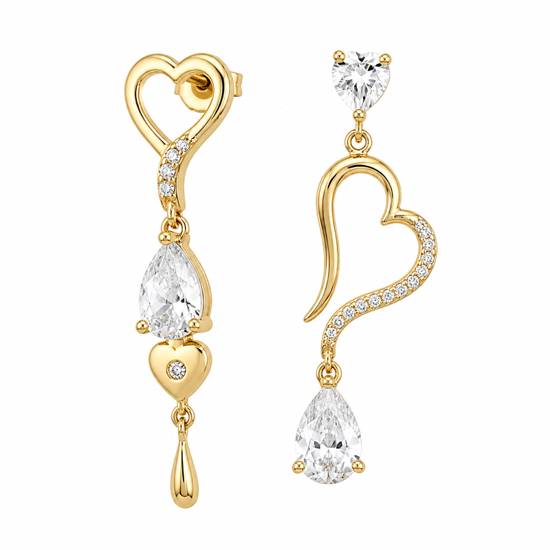 Asymmetric Gold Plated Earrings: Boost Your Jewelry Business with Zircon Drop & Stainless Steel Heart Designs 8 Asymmetric Gold Plated Earrings: Boost Your Jewelry Business with Zircon Drop & Stainless Steel Heart Designs