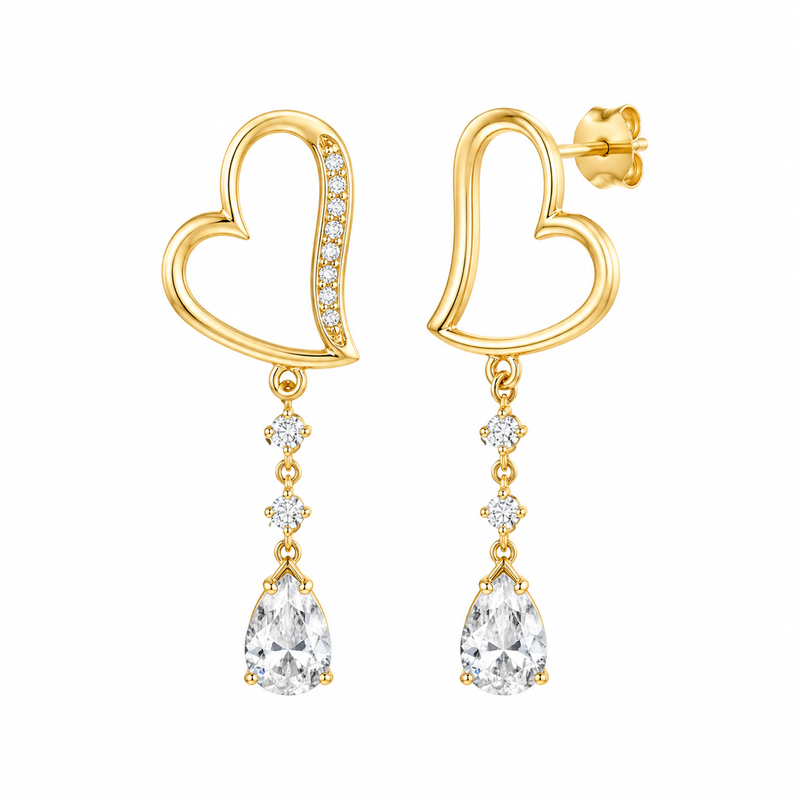 Asymmetric Heart Gold Earrings: Boost Your Jewelry Business with Gold Plated Stainless Steel & Zircon Drop Designs Asymmetric Heart Gold Earrings: Boost Your Jewelry Business with Gold Plated Stainless Steel & Zircon Drop Designs