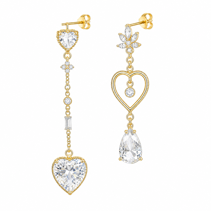 Asymmetric gold plated earrings and zircon drop earrings stainless steel heart earrings OEM ODM wholesale customization trends 2026 6 Asymmetric gold plated earrings and zircon drop earrings stainless steel heart earrings OEM ODM wholesale customization trends 2026