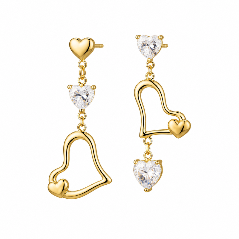 Asymmetric Heart Earrings: Boost Your Jewelry Line with Gold Plated Zircon Drop & Stainless Steel Heart Earrings 2 Asymmetric Heart Earrings: Boost Your Jewelry Line with Gold Plated Zircon Drop & Stainless Steel Heart Earrings