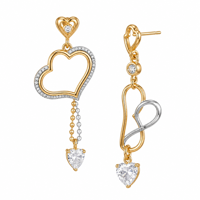 Asymmetric Gold Plated Earrings: Boost Your Jewelry Line with Custom Zircon Drop and Stainless Steel Heart Designs Asymmetric Gold Plated Earrings: Boost Your Jewelry Line with Custom Zircon Drop and Stainless Steel Heart Designs