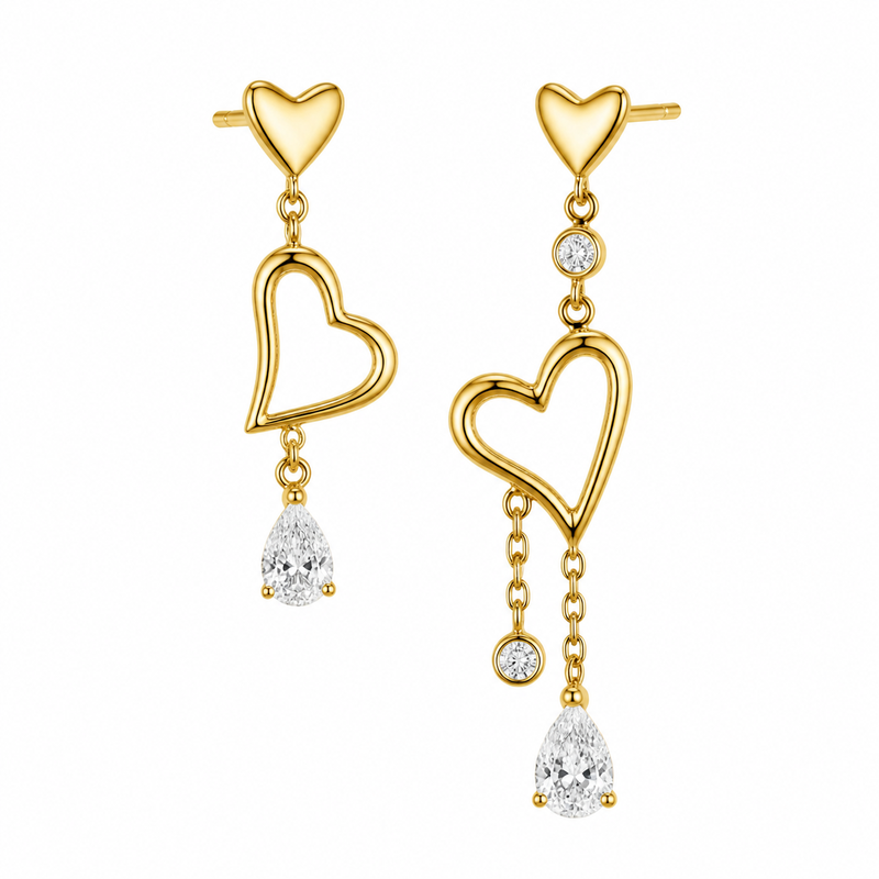 Asymmetric Heart Gold Plated Earrings: Boost Wholesale Jewelry Sales with Custom Zircon Drop and Stainless Steel Heart Designs 2 Asymmetric Heart Gold Plated Earrings: Boost Wholesale Jewelry Sales with Custom Zircon Drop and Stainless Steel Heart Designs