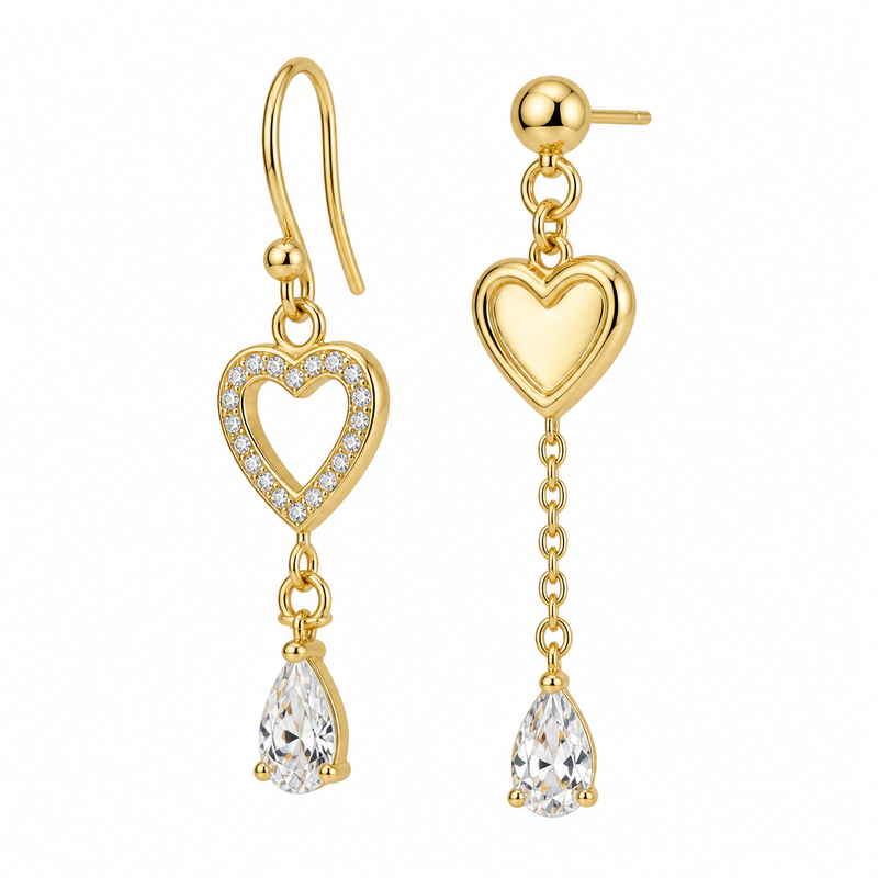 Boost Your Jewelry Line with Asymmetric Heart Gold Plated Stainless Steel Zircon Drop Earrings: A Durable, Customizable Option for Women Boost Your Jewelry Line with Asymmetric Heart Gold Plated Stainless Steel Zircon Drop Earrings: A Durable, Customizable Option for Women