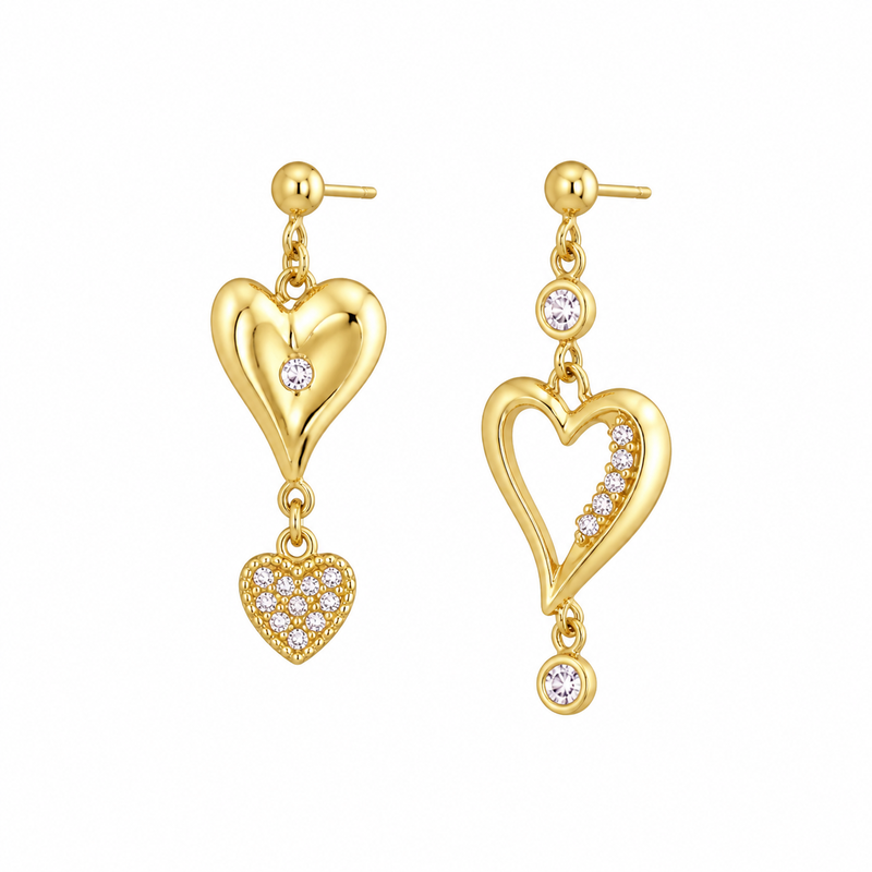 Asymmetric Heart Gold Earrings: Boost Wholesale Jewelry Sales with Custom Gold Plated Zircon Drop Designs 8 Asymmetric Heart Gold Earrings: Boost Wholesale Jewelry Sales with Custom Gold Plated Zircon Drop Designs
